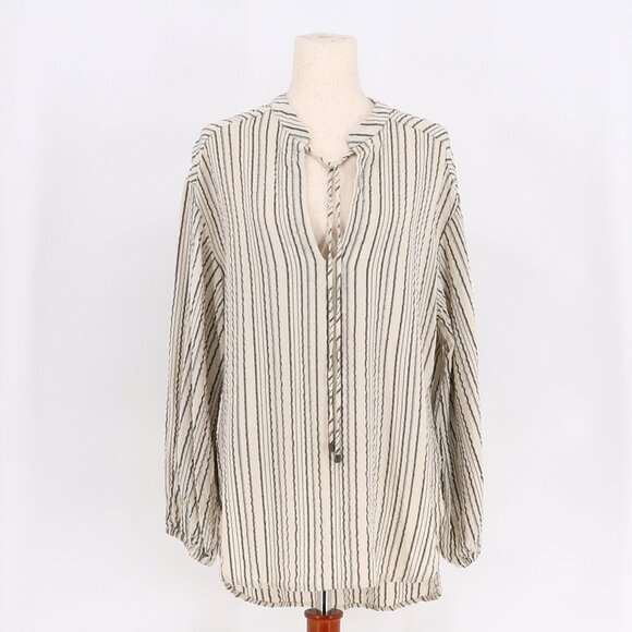 FREE PEOPLE Rhythm of the Night Striped Bishop Sleeve Crepe Tunic Top Size S - Picture 5 of 11